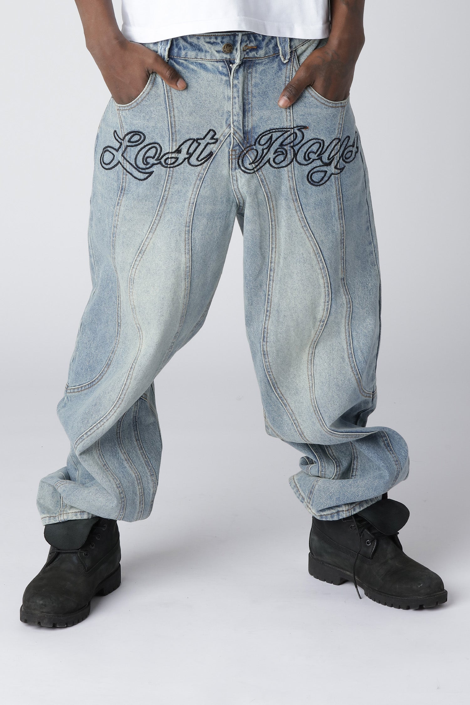 LOST BOYS CURVY OUTERSEAM JEANS Jeans Stonewashed Blue